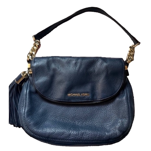 MICHAEL KORS women’s navy blue pebble leather bedford tassel shoulder bag - Picture 1 of 13